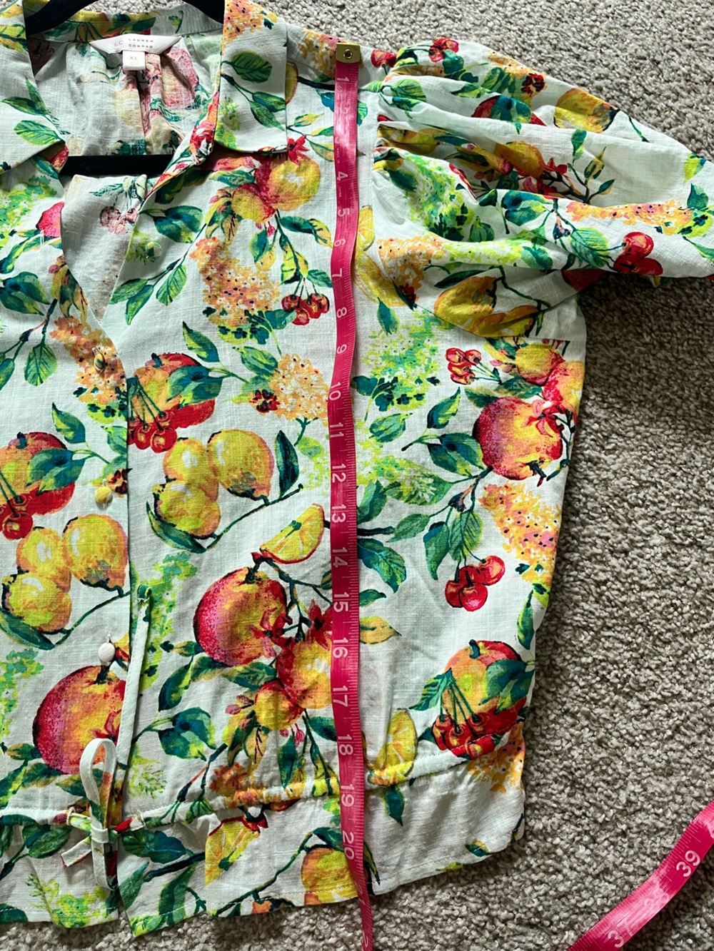 Floral Puff-Sleeve Drawstring Crop Top - Lemon Print - Picture 7 of 7